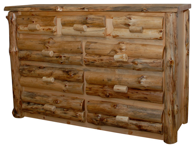 Rustic Pine Log 9 Drawer Dresser With Mirror Clear Varnish 2