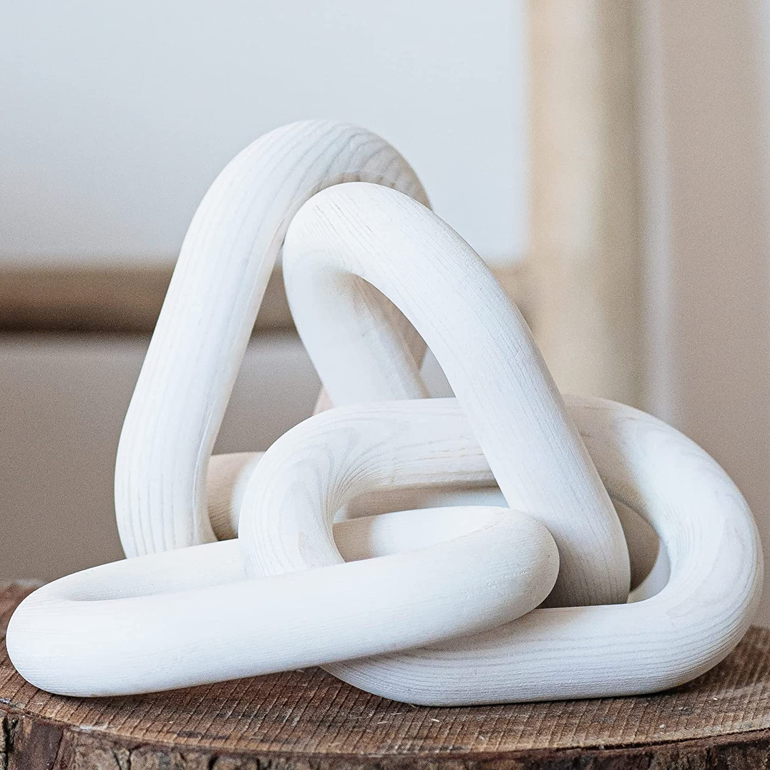 Roll over image to zoom in        VIDEO Peakoly Wood Chain Link Decor - Rustic White Washed Decorative Chain, Great as Coffee Table Decor or Shelf Decor, Made from Pine Wood, Matches Well with Farmho