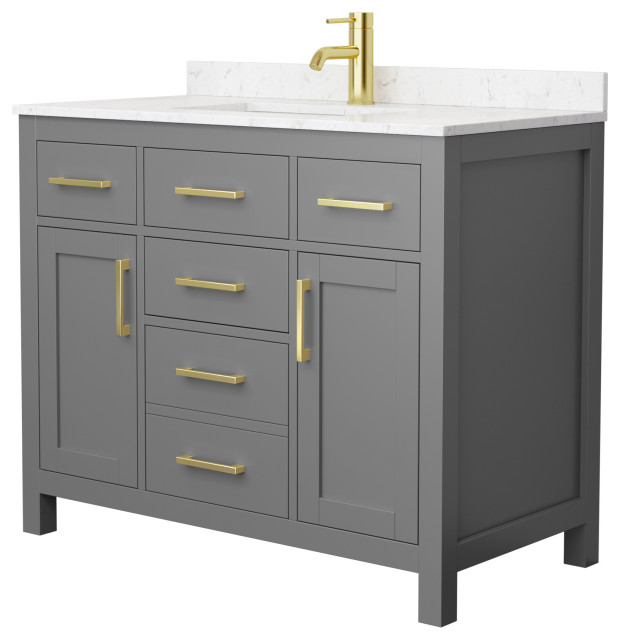 Beckett 42" Single Vanity, Dark Gray, Carrara Cultured Marble Top, Gold