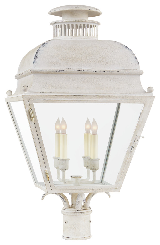 Holborn Post Outdoor Lantern, 4-Light, Old White, Clear Glass, 28"H