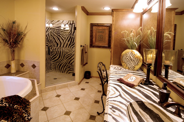 african bathroom with zebra countertop