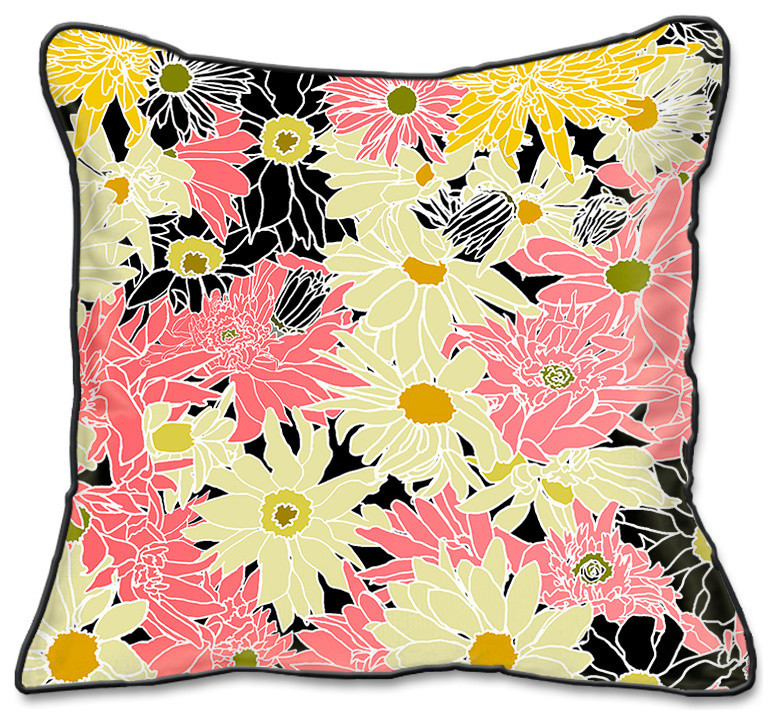 Flower Power Pillow Slipcover, Multicolored/Black, Square 18"x18"