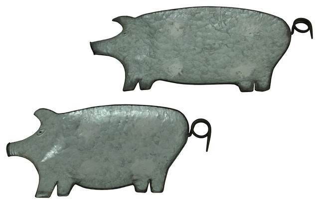 Rustic Galvanized Metal Set Of 2 Pig Shaped Trays Farmhouse Rustic Galvanized Metal Set Of 2 Pig