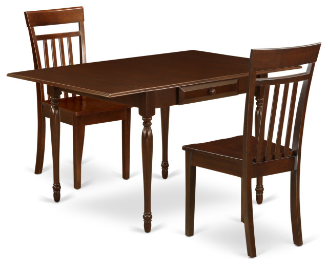 3Piece Table Set Table, 2 Chairs, Drop Leaf Table, Slat Back Chairs, Mahogany Traditional