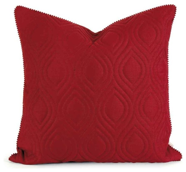 IK Kavita Red Linen Quilted Pillow With Down Fill