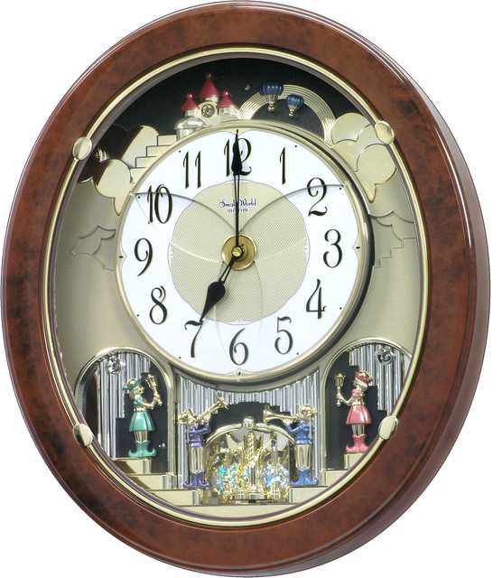 Small World Musical Motion Wall Clock, Woodgrain Stars, 4MH843WS23