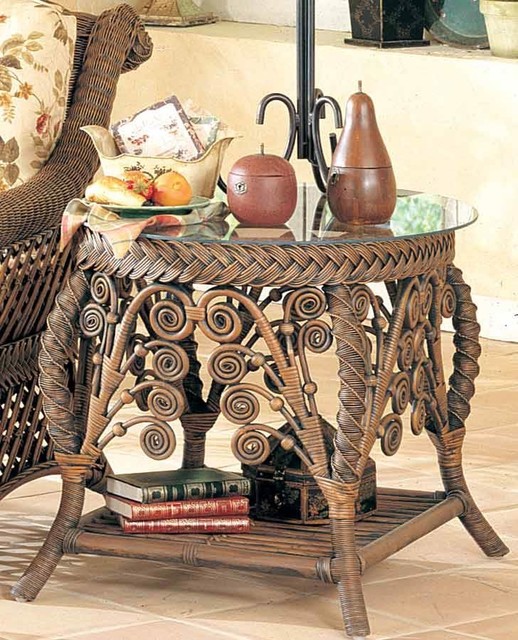Decorative Rattan & Wicker End Table (White)