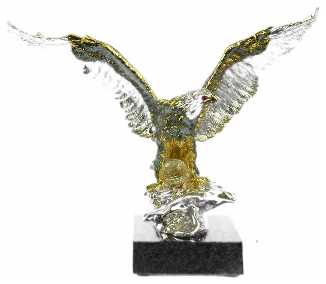 Hot Cast 24k Gold Silver American Eagle Bronze Sculpture Figurine Display Figure