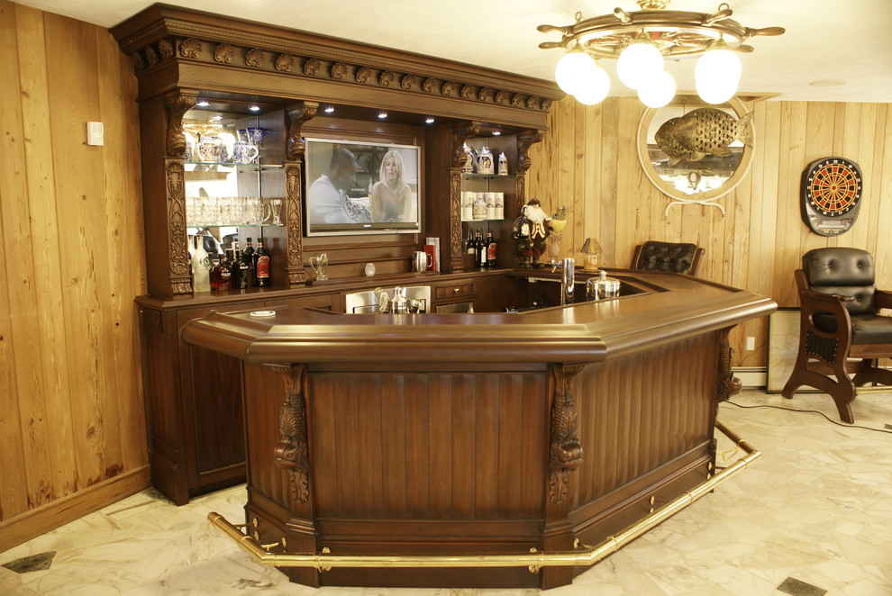 This is an example of a traditional home bar in New York.
