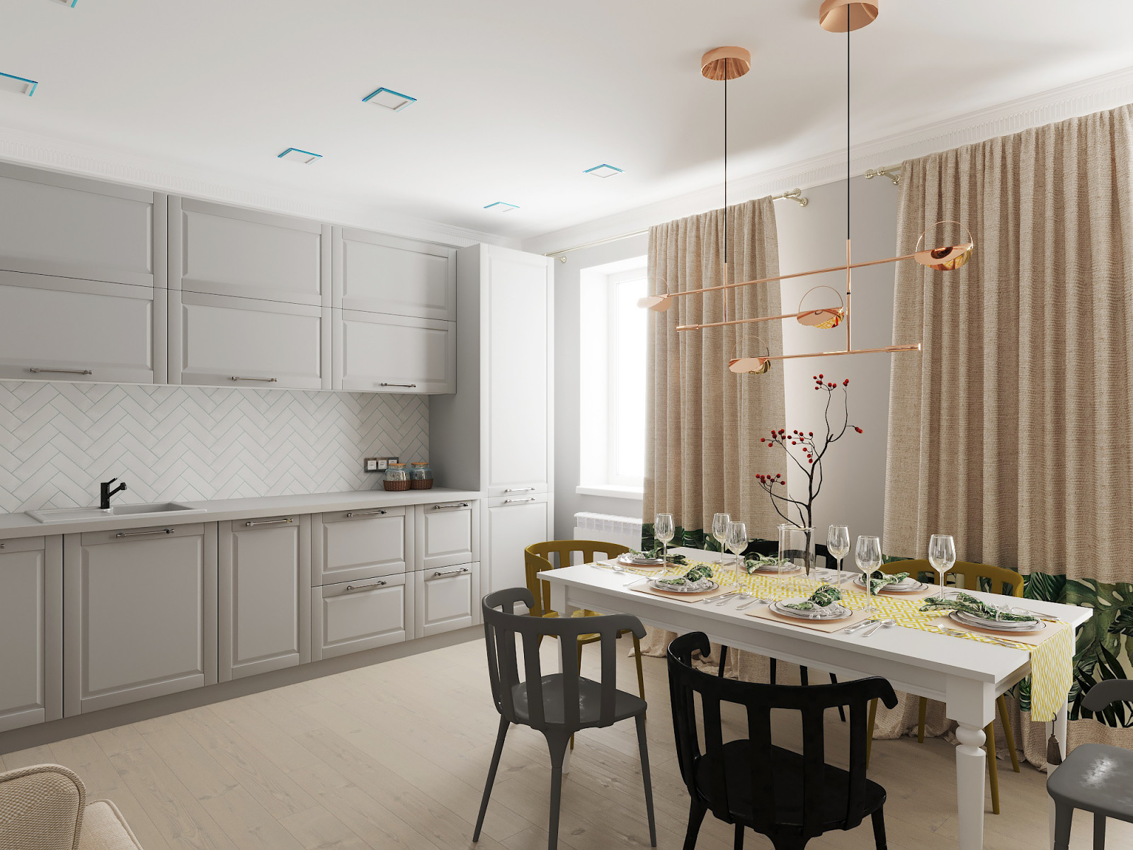 Гостиная-кухня для дружной семьи