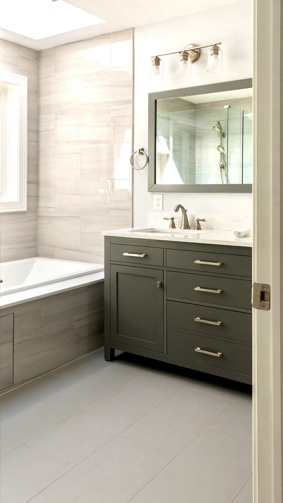 Primary Ensuite with Tub and Olive Vanity