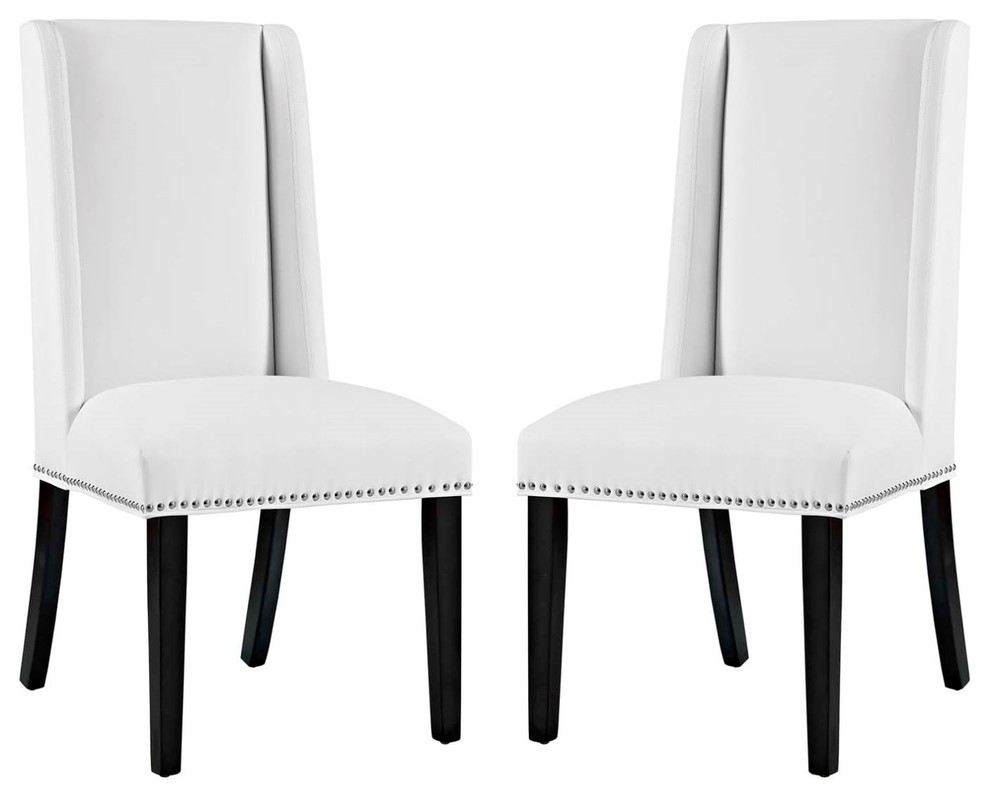 Modern Contemporary Kitchen Dining Chair, Set of 2, White, Fax Leather Transitional Dining