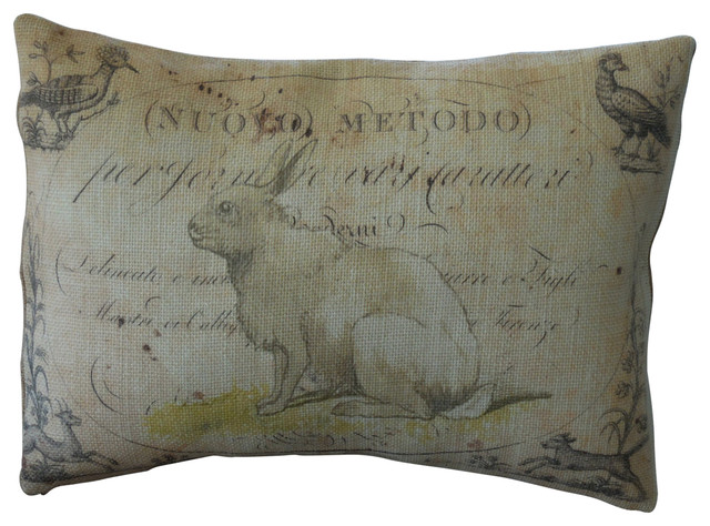 French Rabbit Burlap Pillow 12 X16 Contemporary Decorative