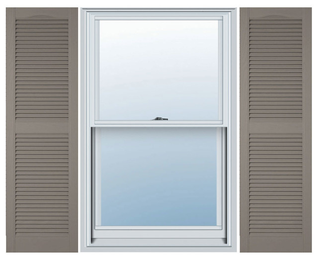 Lifetime Vinyl Custom Cathedral 2Equal Louver Shutters, Clay