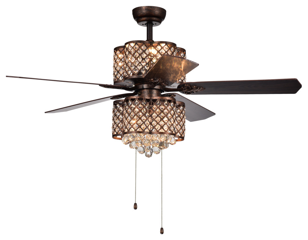 Quincy 15" 6-Light Bronze Hand Pull Chain Ceiling Fan With Light Kit