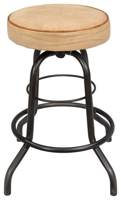 Iron Pipe Base Counter Stool With Canvas Seat