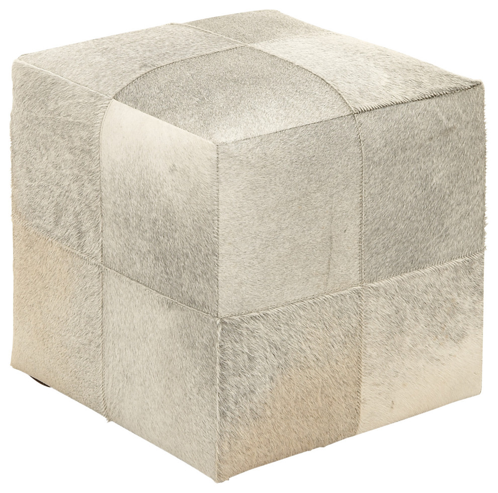 Cube Gray and White Real Animal Skin Leather Ottoman, Brown