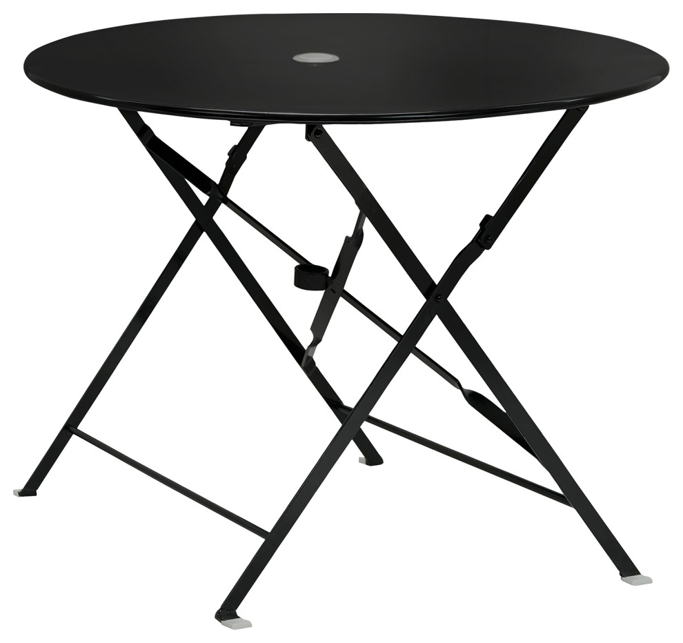 36" Round Folding Metal Bistro Table With Umbrella Hole, Black ...
