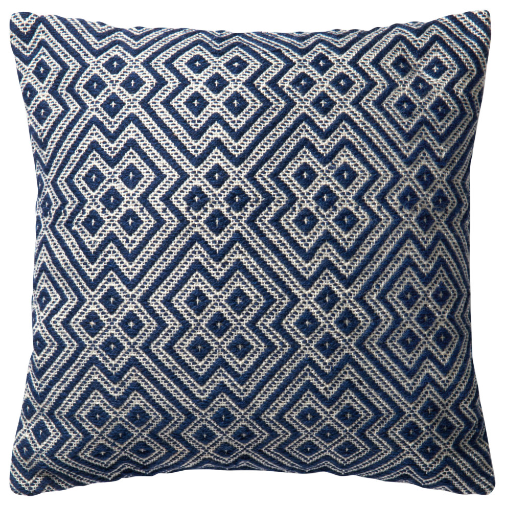 In/out Easy Care 22"x22" Polyester Decorative Throw Pillow by Loloi, Navy / Whit