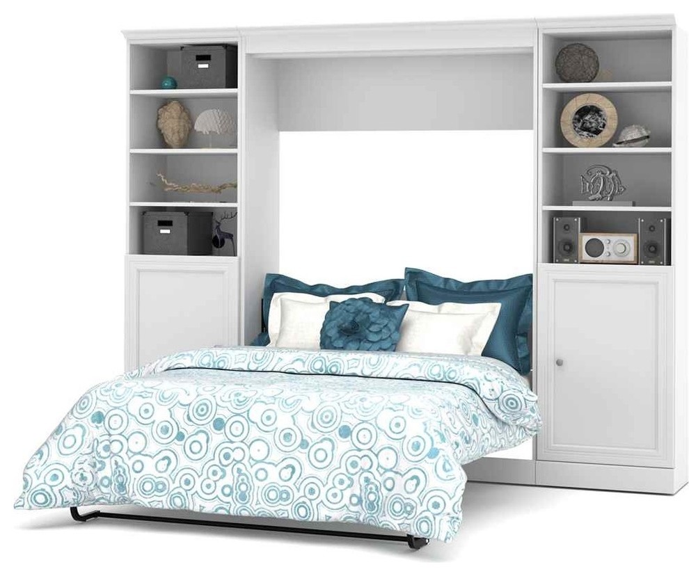 109" Full Wall Bed With Storage Unit, White