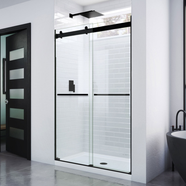 Dreamline SHDR634876009 Essence 4448" Bypass Shower Door, Satin Black Contemporary Shower