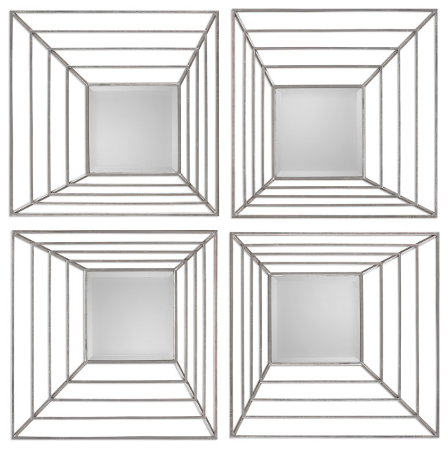 Denain Square Mirrors, Set of 4 Transitional Wall Mirrors by