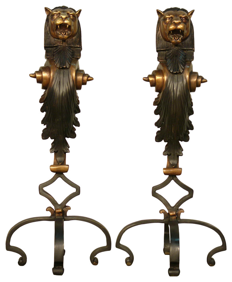 Bronze Fireplace 27" Ornate Andirons Traditional Fireplace Grates And Andirons by Bronze