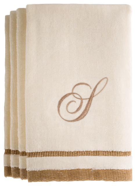 Monogrammed Ivory Fingertip Towels Set of 4, S