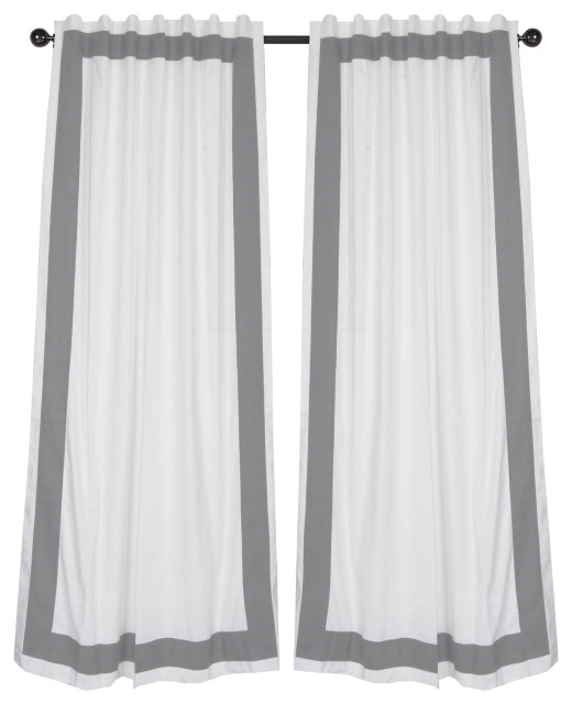 96 Long Border Trim Cotton Curtain Panel White And Grey
