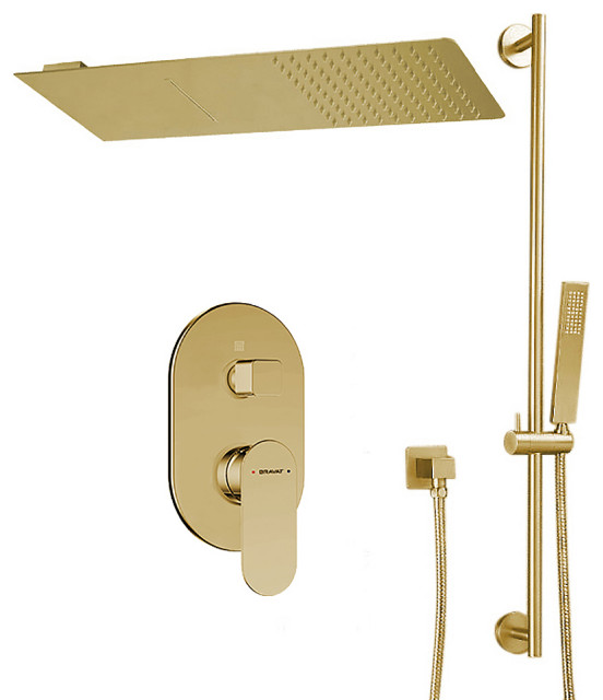 Bravat Thermostatic Brushed Gold Waterfall & Rainfall Shower Set