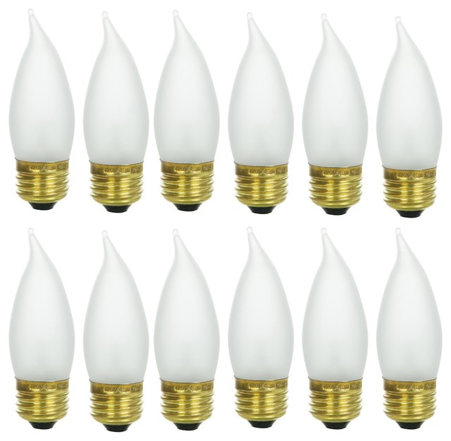 12 Pack Sunlite Frost Flame Tip Chandelier Bulb 25w 120v Medium Flame Tip Chandelier Bulb 25w 120v
