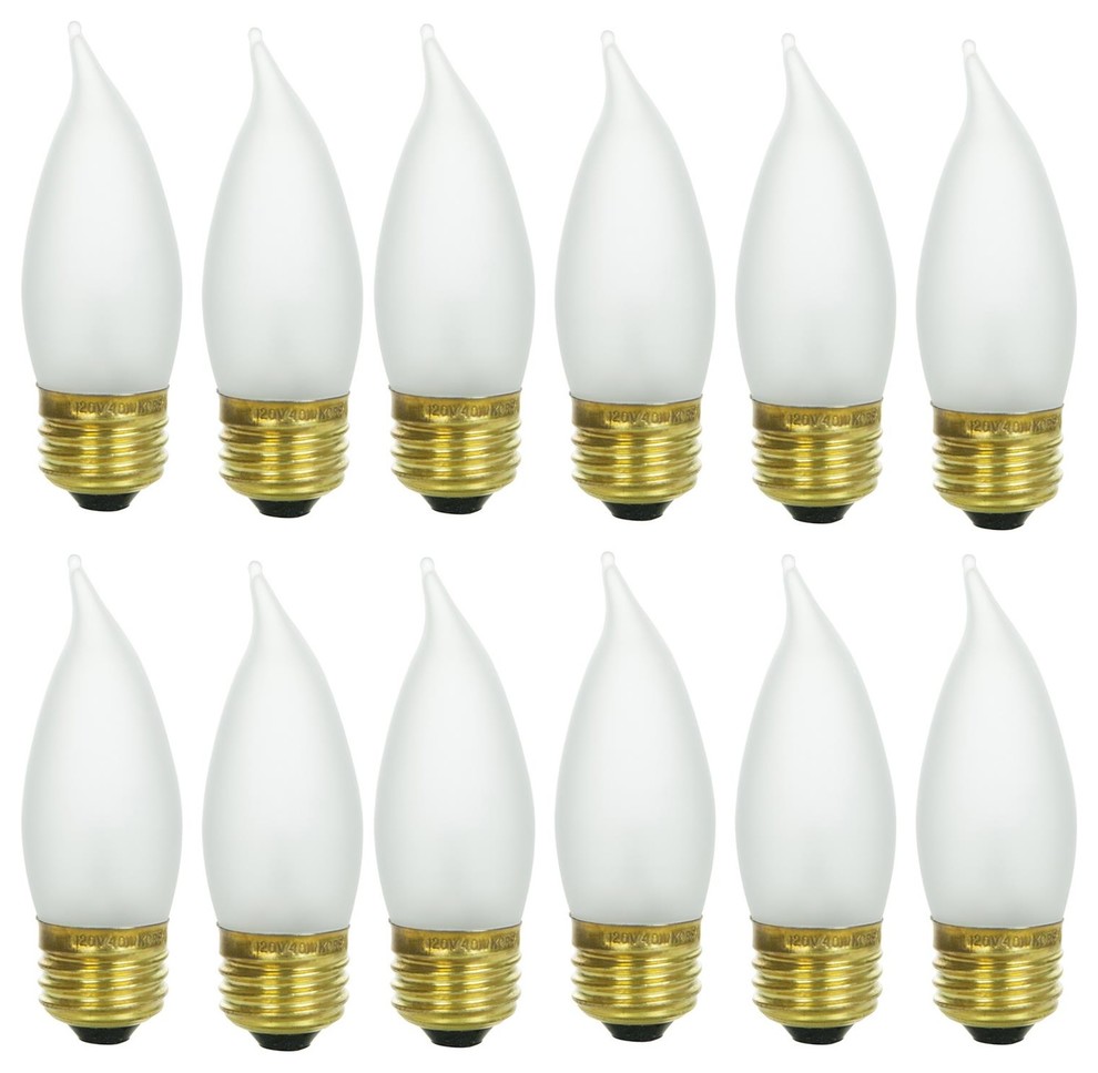 12 Pack Sunlite Frost Flame Tip Chandelier Bulb, 25W, 120V, Medium Base