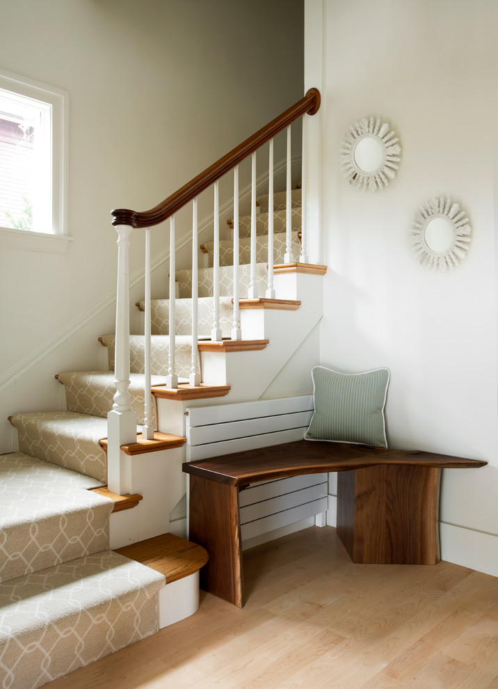 Inspiration for a transitional l-shaped staircase in Boston.