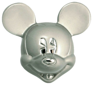 Nickel Mickey Mouse Head Drawer Knob, Minnie Mouse Dresser Knobs