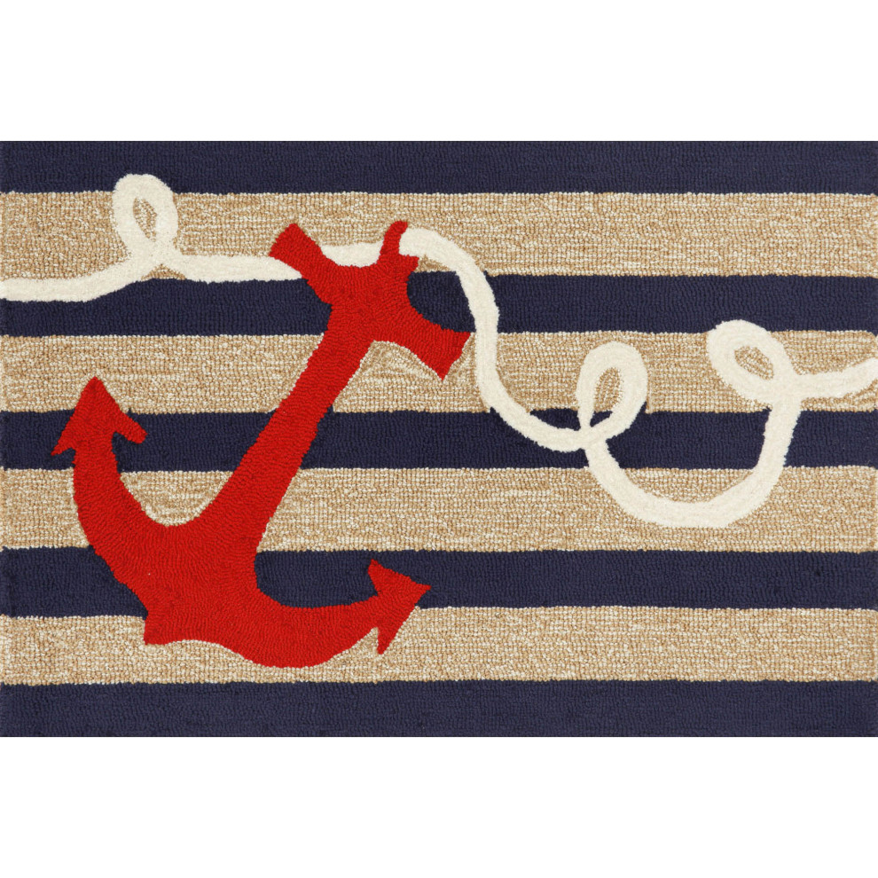 Nautical Anchor Navy and Cream Outdoor Accent Rug 24"x36"