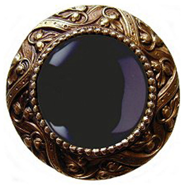 Victorian Knob, Antique-Style Brass With Onyx