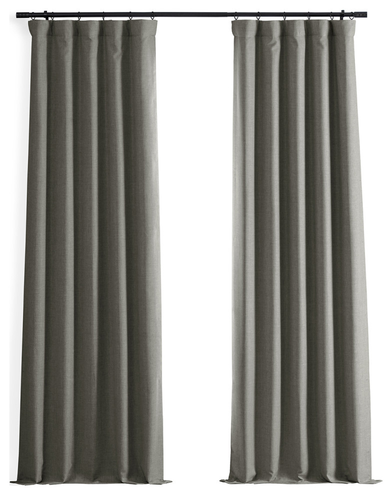 Signature Faux Linen Blackout Curtain Single Panel, Destination Slate, 50"Wx108"L