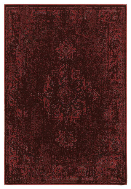 Ophelia Distressed Overdyed Red and Pink Rug, 6'7"x9'6"