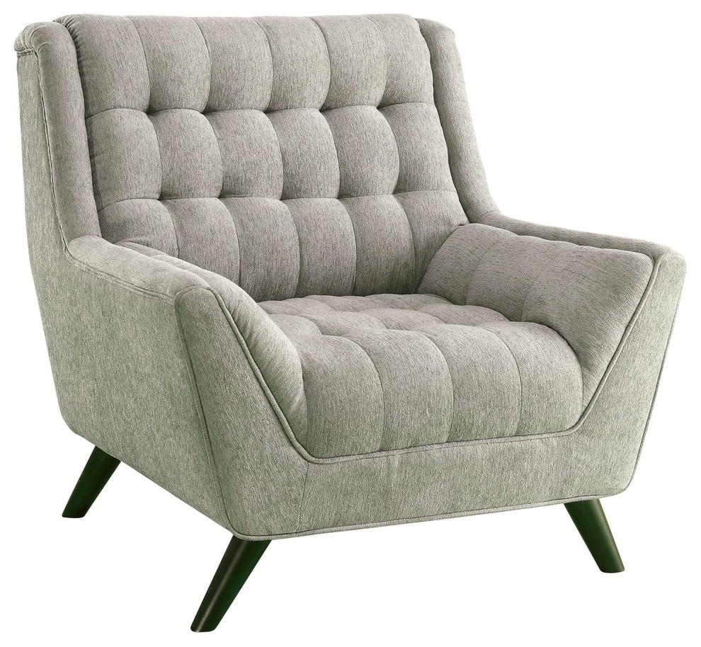 Natalia Contemporary Gray Fabric Chair, Padded Arms, Tufted Seat