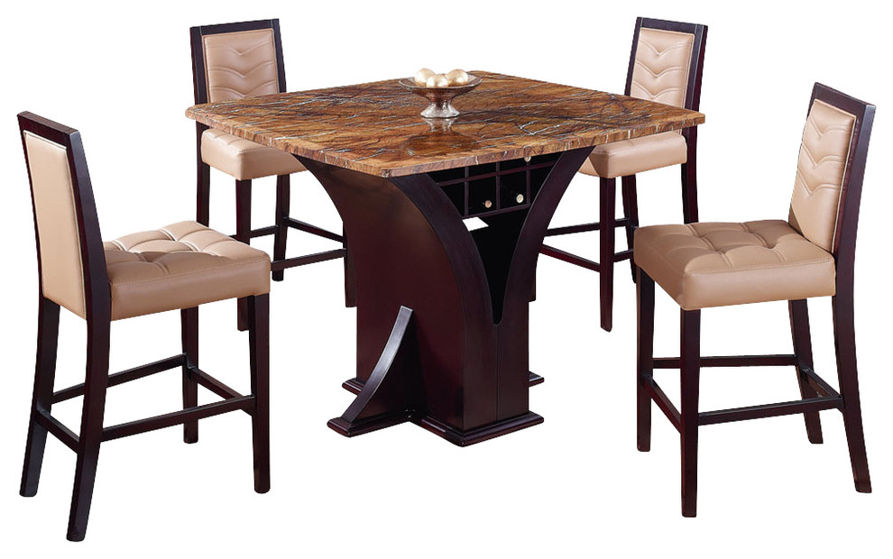 Global Furniture USA 800-BT 5-Piece Square Marble Top Bar Table Set with Wine