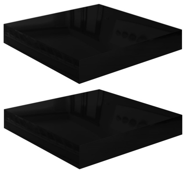 vidaXL Floating Wall Shelves 2-Piece High Gloss Black 9.1"x9.3"x1.5" MDF