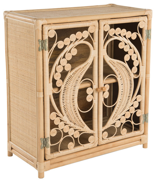 Rattan Peacock Storage with 2 Doors Tropical Accent Chests