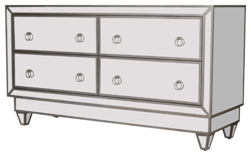 Worlds Away, Simone 4 Drawer Dresser With Silver Detailing In Mirrored, Simone