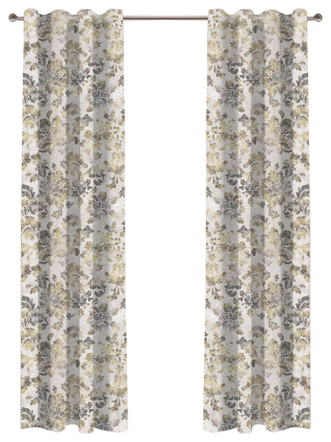 Gold Floral Designer Organic Cotton Drapery Panel Contemporary