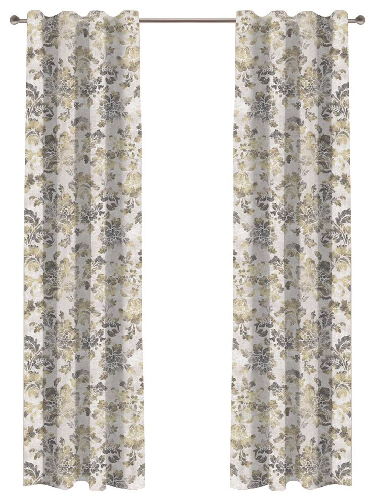 Gold Floral Designer Organic Cotton Drapery Panel Contemporary