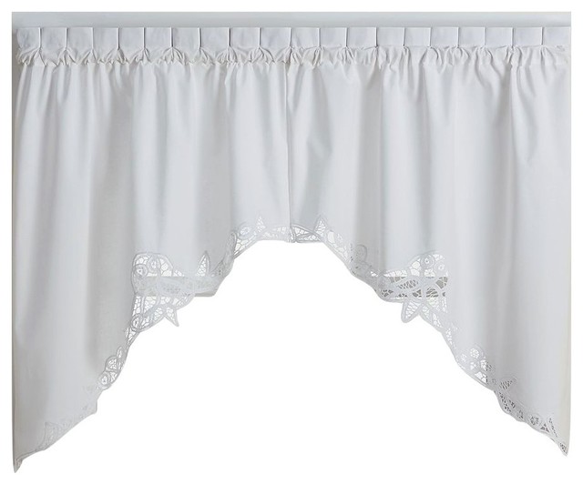 Battenburg Lace White Kitchen Curtain Contemporary Valances by