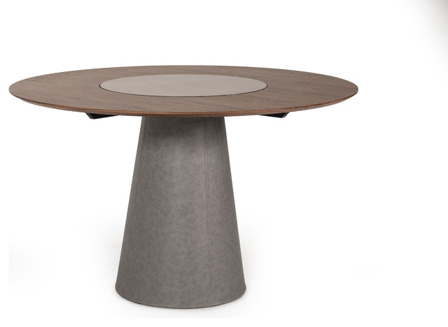 Modrest Alanna Modern Round Walnut, Round Dining Room Table With Built In Lazy Susan