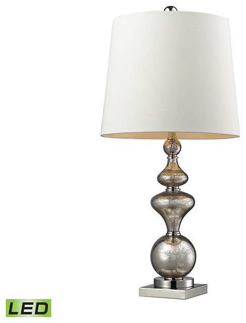Clearmill 1-Light LED Table Lamp in Antique Mercury Glass, Polished Nickel