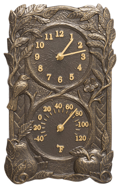 Fruit Bird Indoor Outdoor Wall Clock Thermometer Traditional