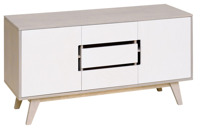 HUH Sideboard With Three Doors, Pebble Grey and White